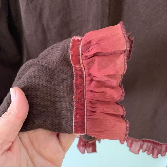 April Cornell Brown Burgundy Lace Buttoned Cardigan Sweater - Picture 6 of 7